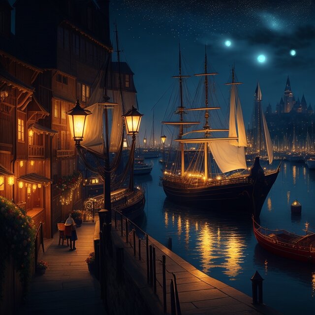 DreamShaper_v6_fantastic_medieval_marina_view_Ships_street_lam_0.jpg